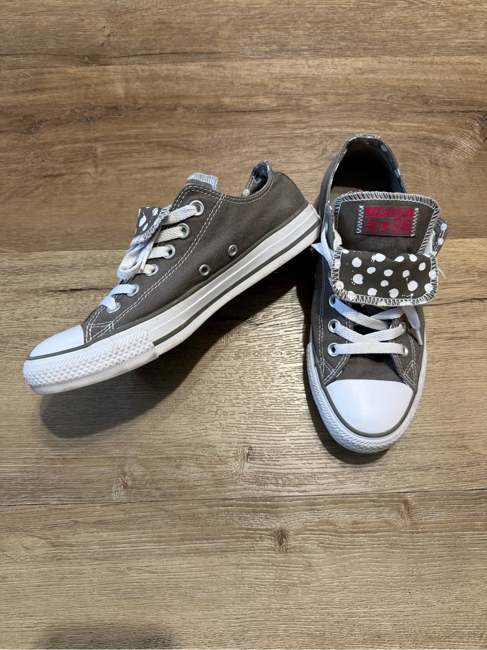 Gray Canvas Converse with White Polka-Dot Design